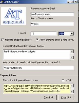 Apply Paypal Links Creator